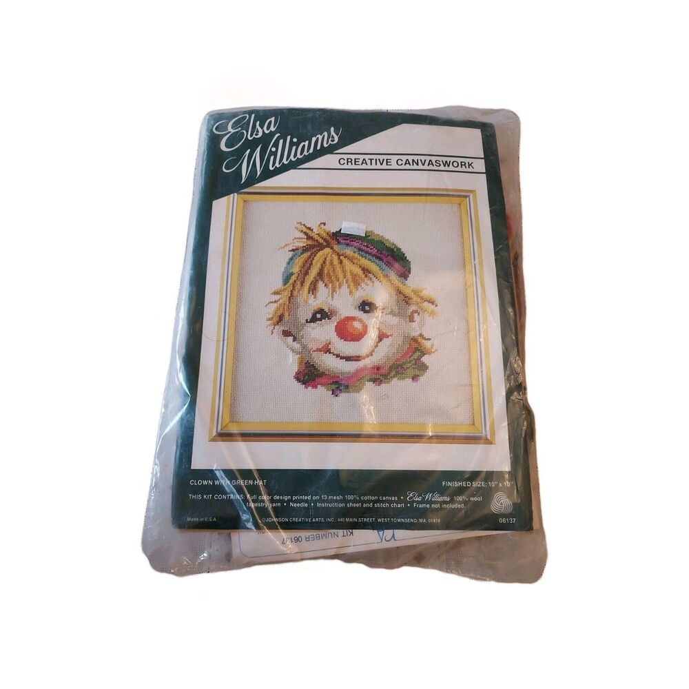 Elsa Williams Creative Canvaswork "Clown With Green Hat" Needlepoint Kit NEW